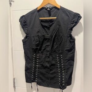Black Lace-Up Women's Top